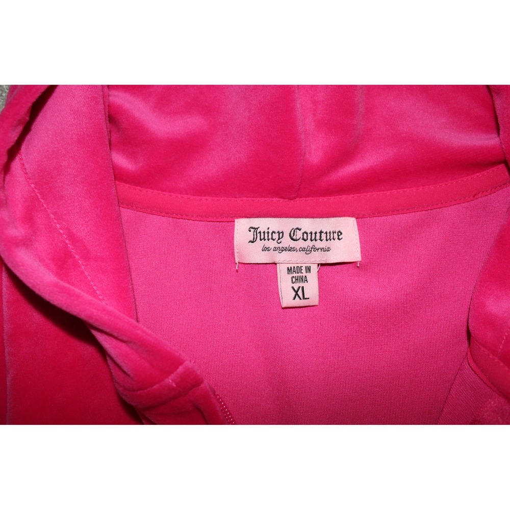 Juicy Couture Hot Pink OG Big Bling Velour Zip Hoodie‎ Rhinestone Logo XL NWOT - Picture 4 of 8